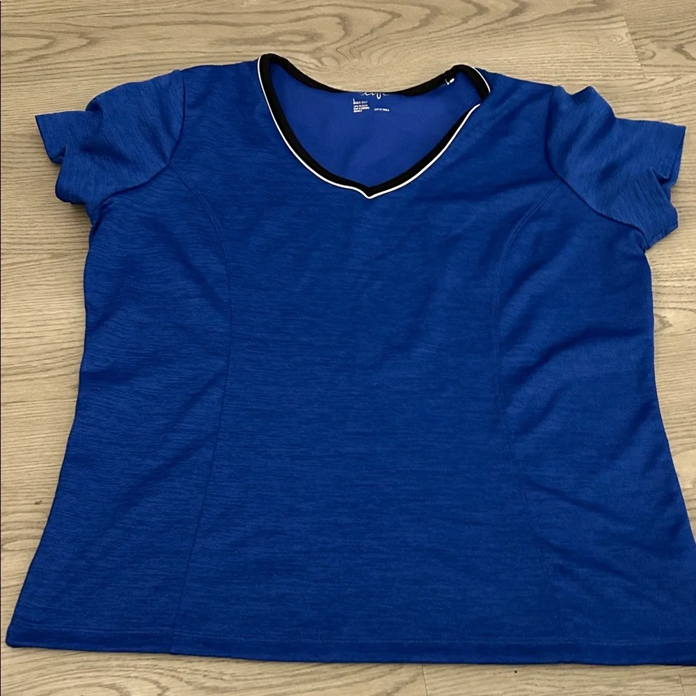Made for Life Royal Blue V-Neck Short Sleeve Top with Black and White Trim - Picture 1 of 3